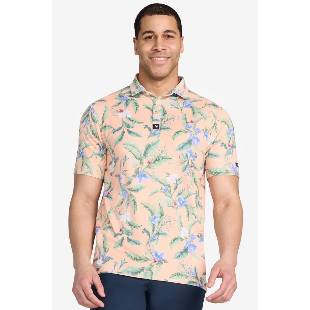 Bad Birdie Mens Core Polo Flora Fiesta Peach Tropical Golf Shirt Size Medium NEW
